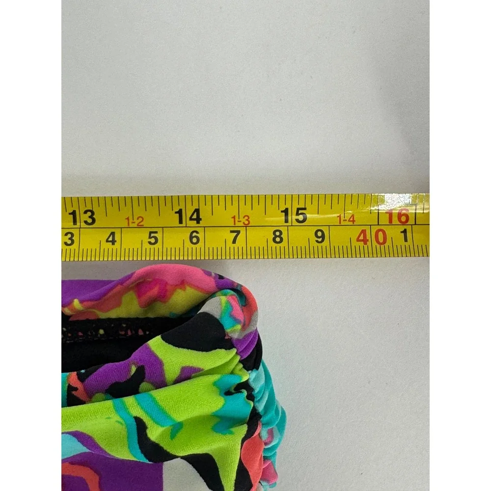 Kenneth Cole Reaction Women Black Multi Floral Neon Fold Over Bikini Bottom Sz S